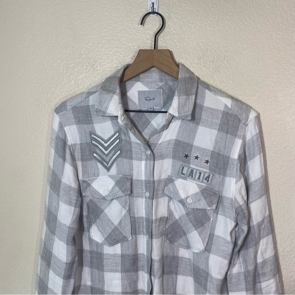 Rails Pepper Military Plaid Shirt Size XS Rayon Button Down Flannel Top - Picture 2 of 9